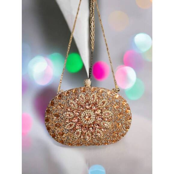 NEW RAMLA women\'s crystal evening purse in peach